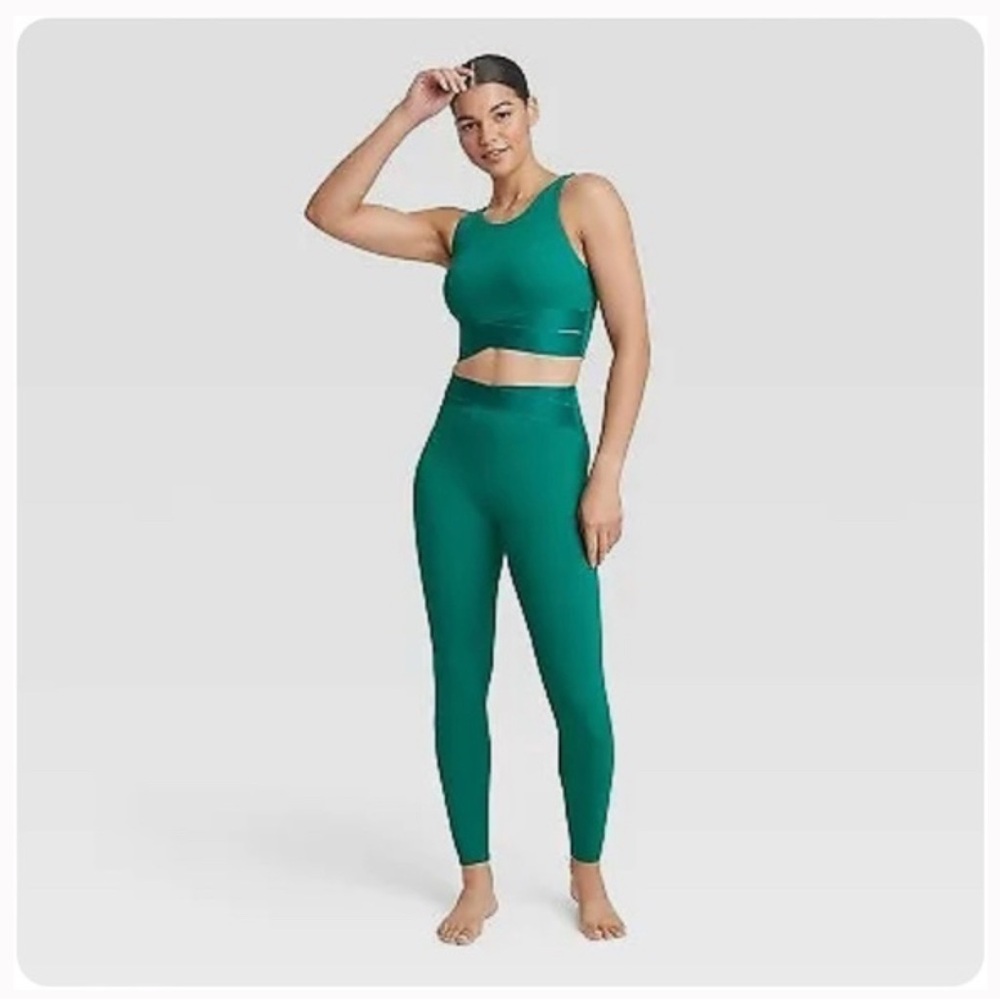 JoyLab High Rise Crisscross Waist 7/8- Moisture Wicking Pine green Leggin NWT XL
